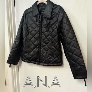 A.N.A Quilted Black Leather-Style Jacket for Women